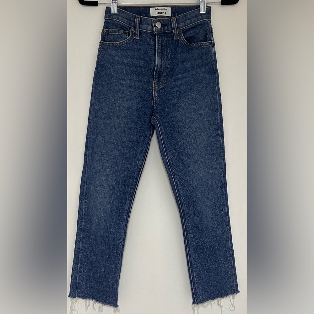 Reformation Liza High Rise Raw Hem Blue Jeans Size 23